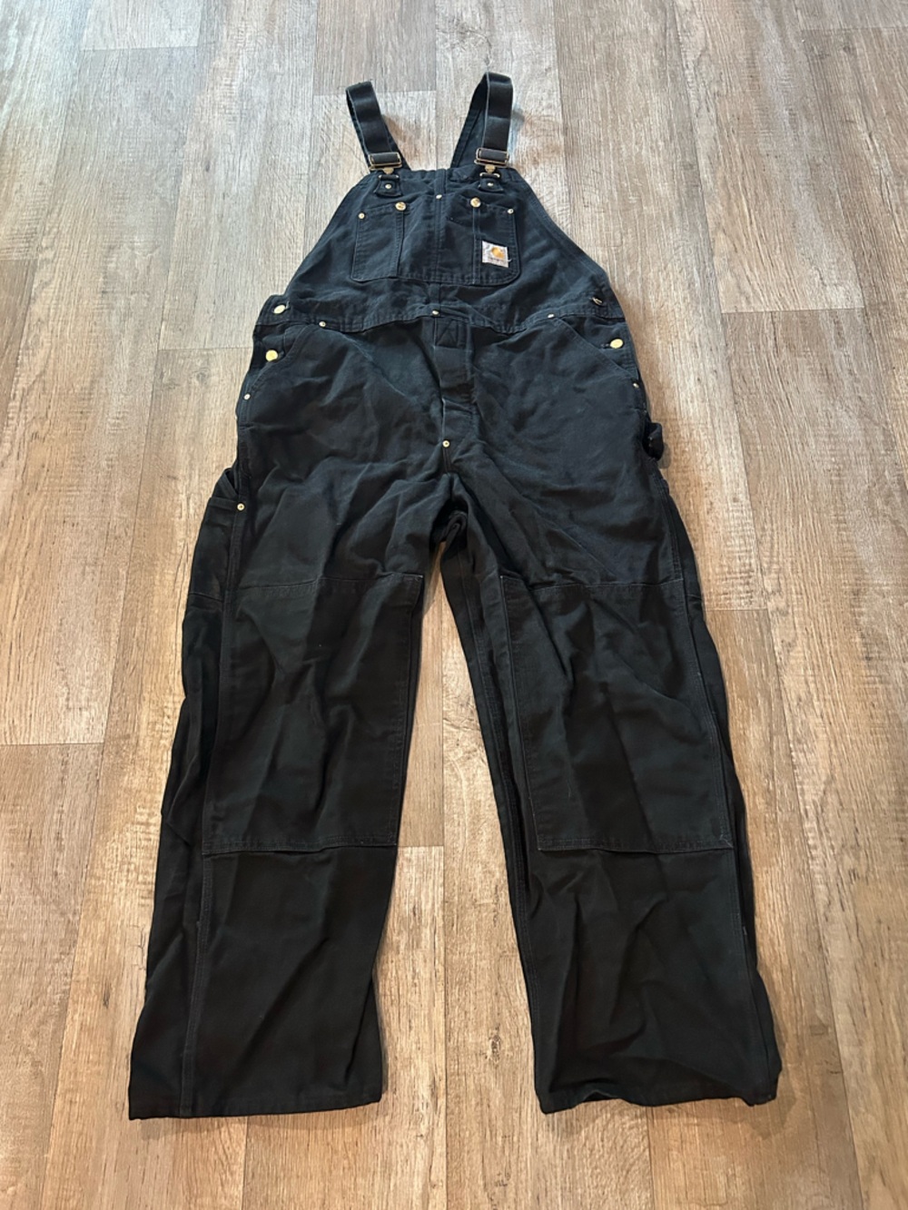 Men’s Carhartt Black Denim Workwear Duck Bib Overalls Carpenter Style Relaxed - Picture 2 of 11